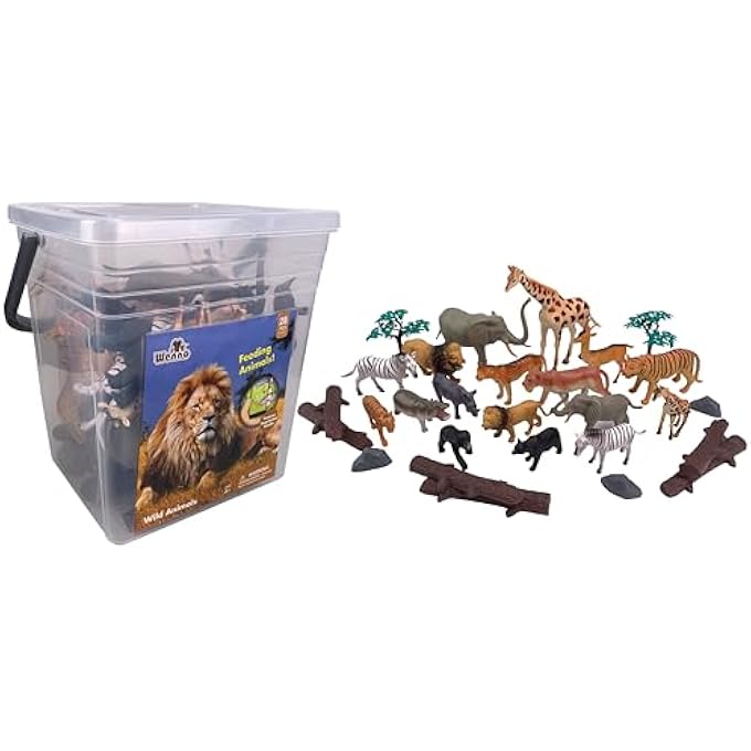 WENNO JUNGLE ANIMALS 28 PCS PLAYSET IN SQUARE BUCKET - Image 1